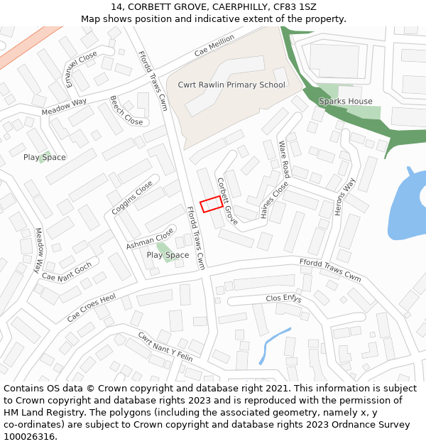 14, CORBETT GROVE, CAERPHILLY, CF83 1SZ: Location map and indicative extent of plot