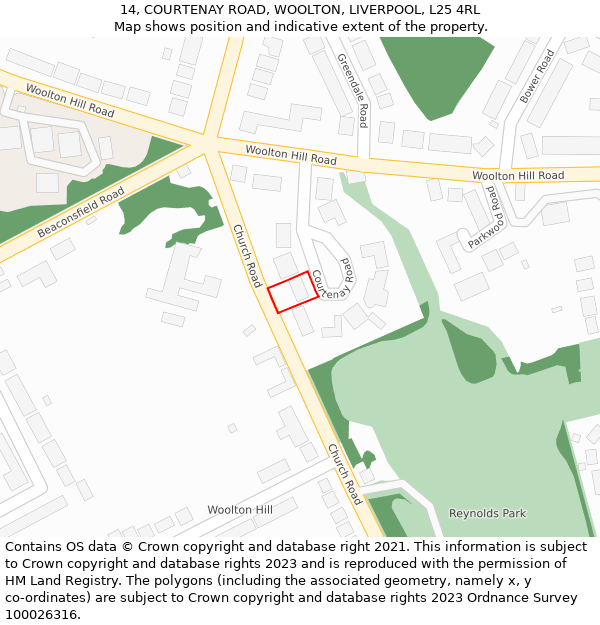 14, COURTENAY ROAD, WOOLTON, LIVERPOOL, L25 4RL: Location map and indicative extent of plot