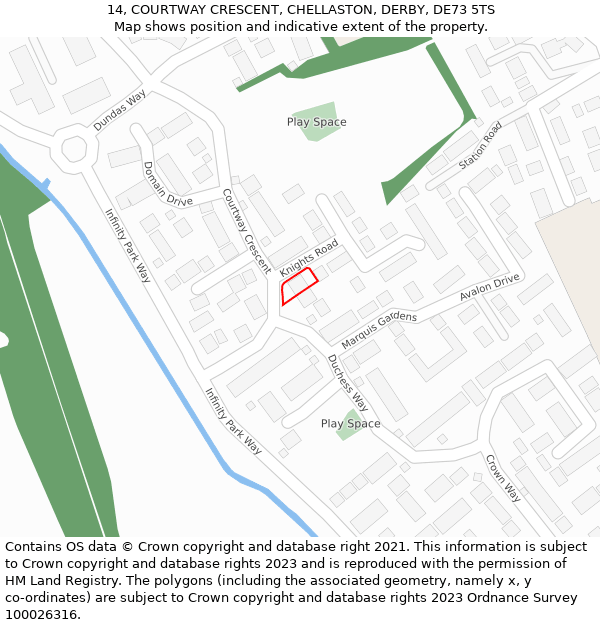 14, COURTWAY CRESCENT, CHELLASTON, DERBY, DE73 5TS: Location map and indicative extent of plot