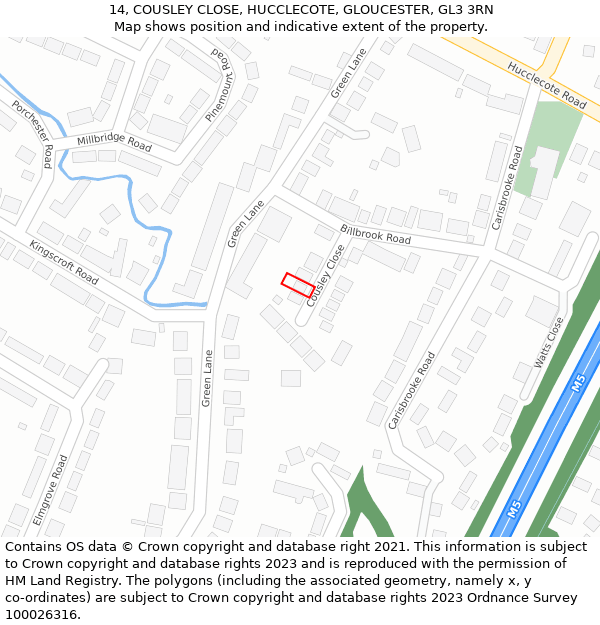 14, COUSLEY CLOSE, HUCCLECOTE, GLOUCESTER, GL3 3RN: Location map and indicative extent of plot