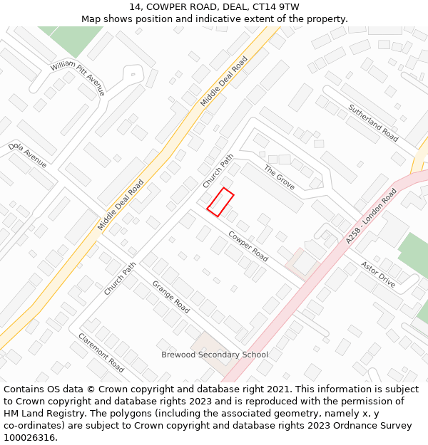 14, COWPER ROAD, DEAL, CT14 9TW: Location map and indicative extent of plot