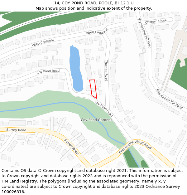 14, COY POND ROAD, POOLE, BH12 1JU: Location map and indicative extent of plot
