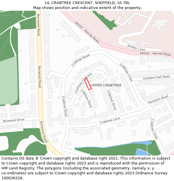 14, CRABTREE CRESCENT, SHEFFIELD, S5 7BL: Location map and indicative extent of plot