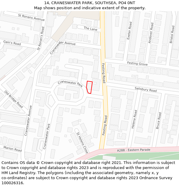 14, CRANESWATER PARK, SOUTHSEA, PO4 0NT: Location map and indicative extent of plot