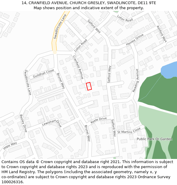 14, CRANFIELD AVENUE, CHURCH GRESLEY, SWADLINCOTE, DE11 9TE: Location map and indicative extent of plot