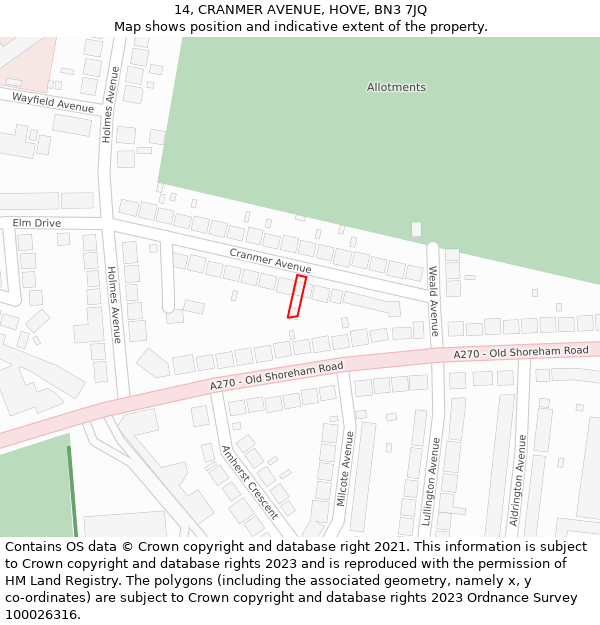 14, CRANMER AVENUE, HOVE, BN3 7JQ: Location map and indicative extent of plot
