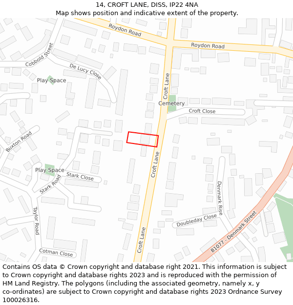 14, CROFT LANE, DISS, IP22 4NA: Location map and indicative extent of plot