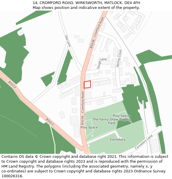 14, CROMFORD ROAD, WIRKSWORTH, MATLOCK, DE4 4FH: Location map and indicative extent of plot
