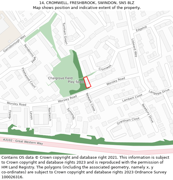 14, CROMWELL, FRESHBROOK, SWINDON, SN5 8LZ: Location map and indicative extent of plot