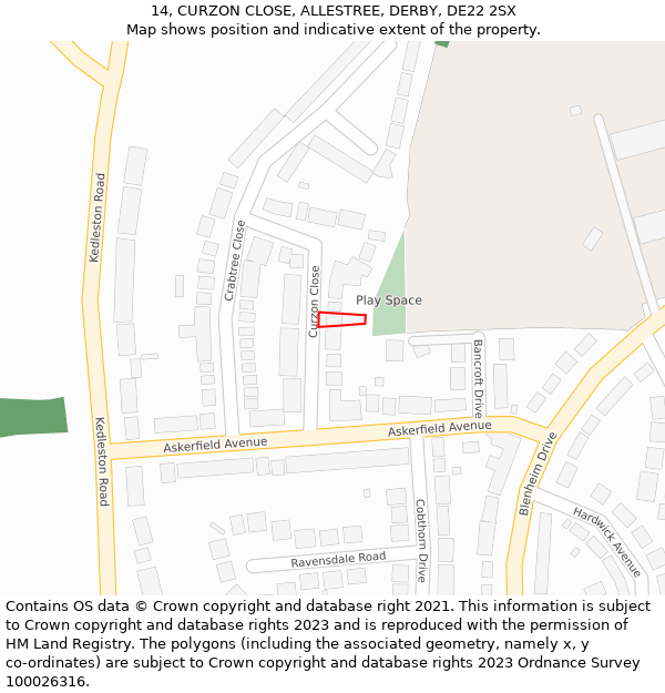 14, CURZON CLOSE, ALLESTREE, DERBY, DE22 2SX: Location map and indicative extent of plot