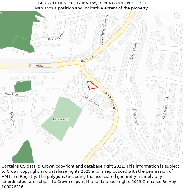 14, CWRT HENDRE, FAIRVIEW, BLACKWOOD, NP12 3LR: Location map and indicative extent of plot