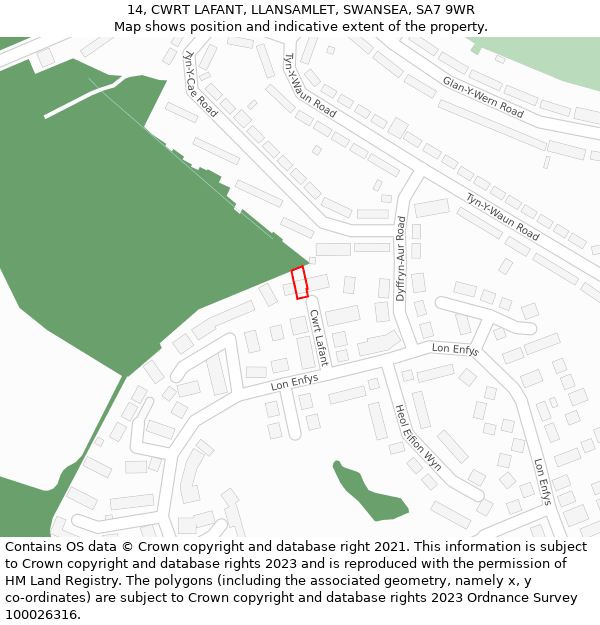 14, CWRT LAFANT, LLANSAMLET, SWANSEA, SA7 9WR: Location map and indicative extent of plot