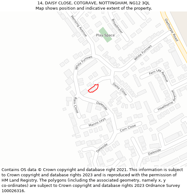 14, DAISY CLOSE, COTGRAVE, NOTTINGHAM, NG12 3QL: Location map and indicative extent of plot