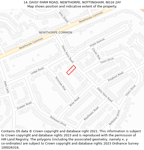 14, DAISY FARM ROAD, NEWTHORPE, NOTTINGHAM, NG16 2AY: Location map and indicative extent of plot