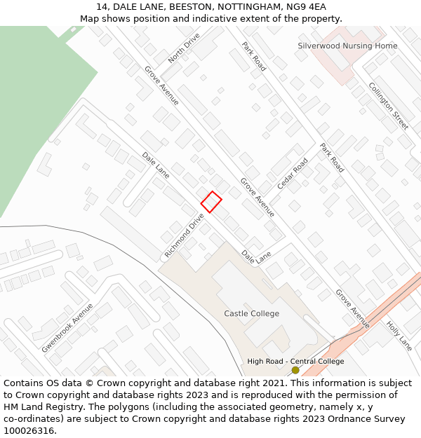 14, DALE LANE, BEESTON, NOTTINGHAM, NG9 4EA: Location map and indicative extent of plot