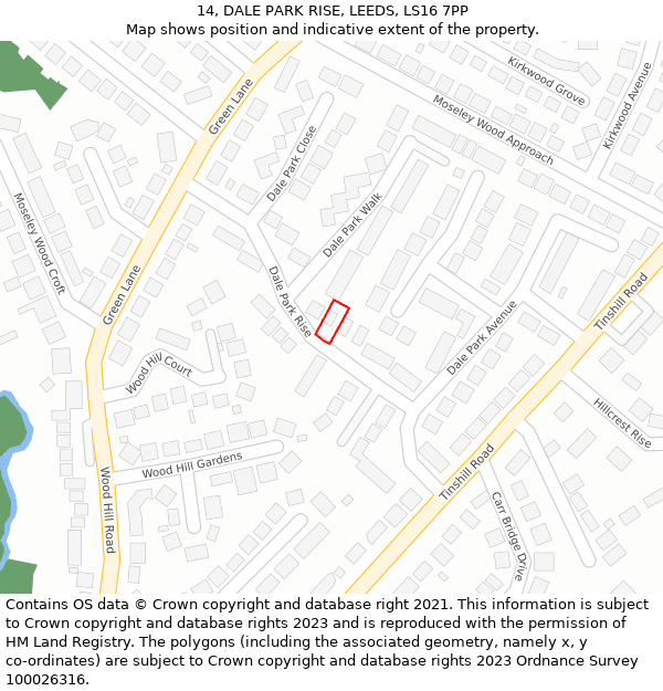 14, DALE PARK RISE, LEEDS, LS16 7PP: Location map and indicative extent of plot