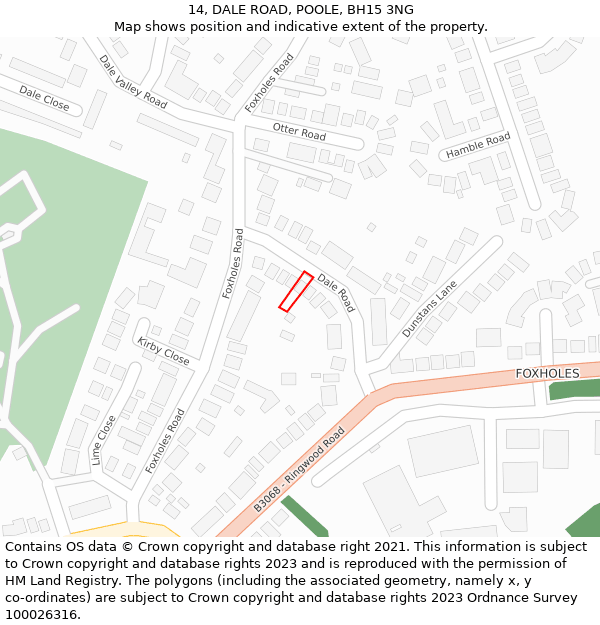 14, DALE ROAD, POOLE, BH15 3NG: Location map and indicative extent of plot
