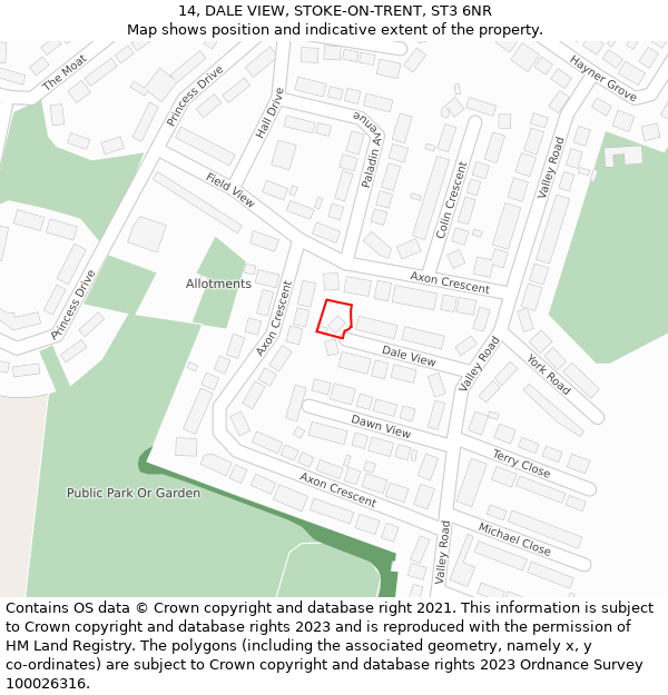 14, DALE VIEW, STOKE-ON-TRENT, ST3 6NR: Location map and indicative extent of plot