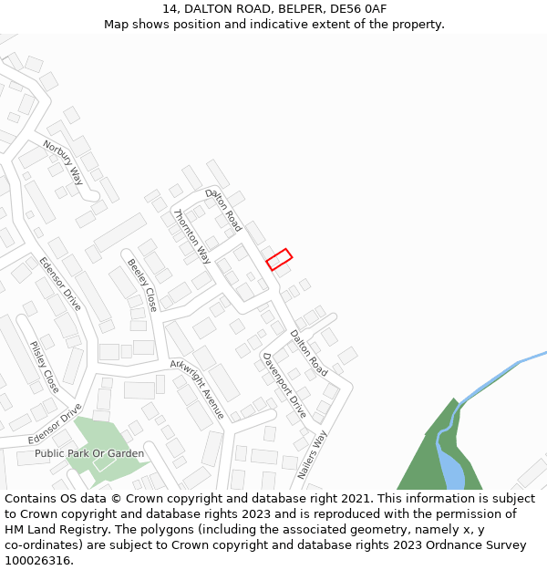 14, DALTON ROAD, BELPER, DE56 0AF: Location map and indicative extent of plot