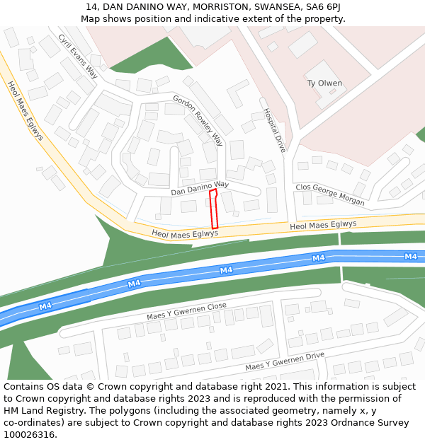 14, DAN DANINO WAY, MORRISTON, SWANSEA, SA6 6PJ: Location map and indicative extent of plot