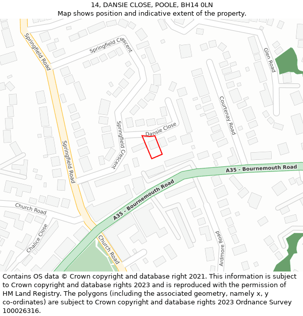 14, DANSIE CLOSE, POOLE, BH14 0LN: Location map and indicative extent of plot