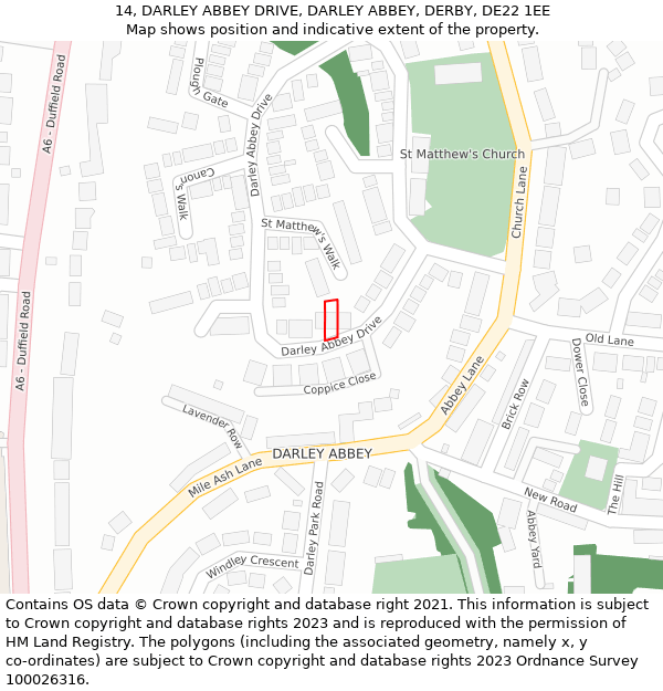 14, DARLEY ABBEY DRIVE, DARLEY ABBEY, DERBY, DE22 1EE: Location map and indicative extent of plot