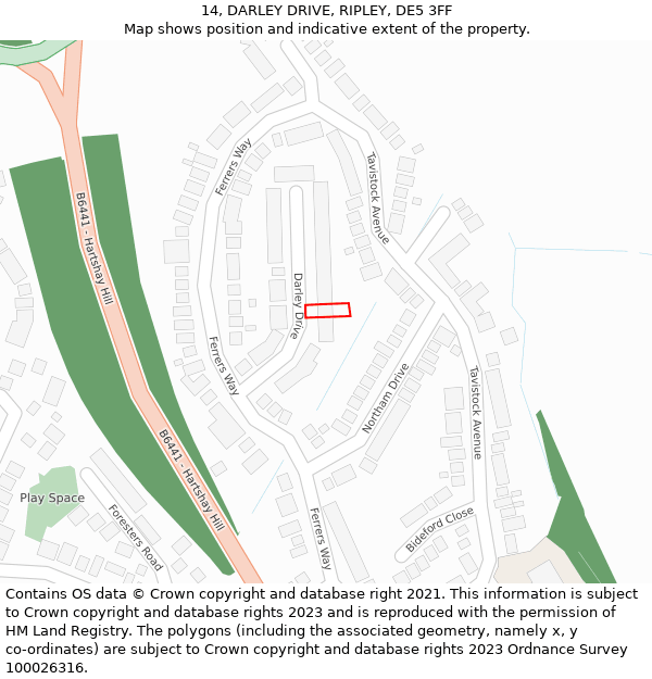 14, DARLEY DRIVE, RIPLEY, DE5 3FF: Location map and indicative extent of plot