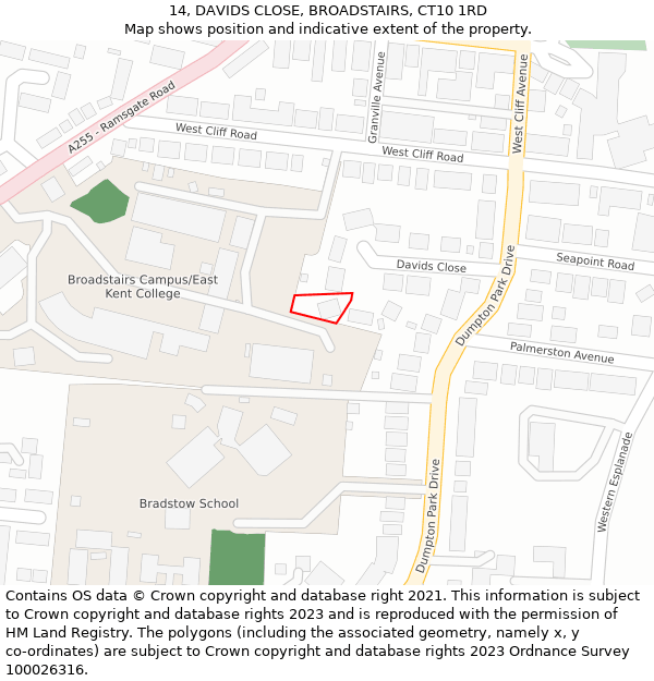 14, DAVIDS CLOSE, BROADSTAIRS, CT10 1RD: Location map and indicative extent of plot