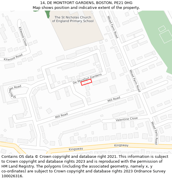 14, DE MONTFORT GARDENS, BOSTON, PE21 0HG: Location map and indicative extent of plot