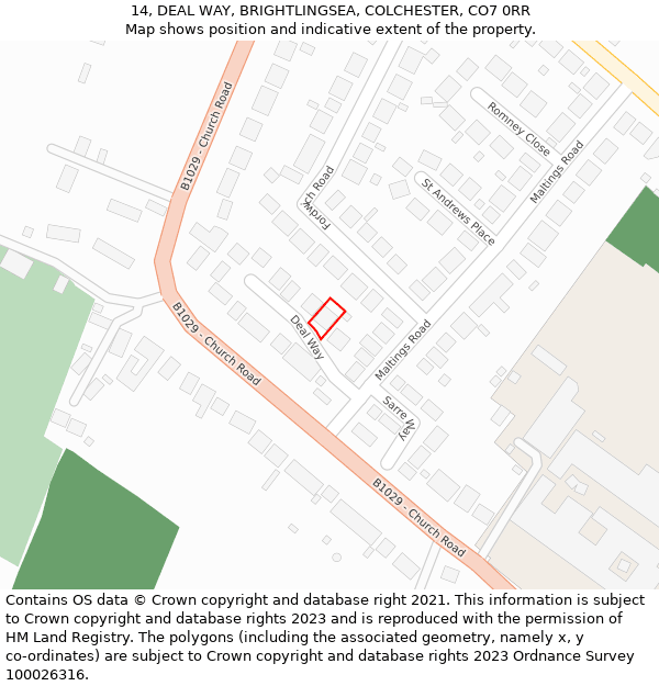 14, DEAL WAY, BRIGHTLINGSEA, COLCHESTER, CO7 0RR: Location map and indicative extent of plot