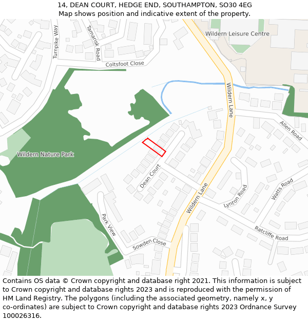 14, DEAN COURT, HEDGE END, SOUTHAMPTON, SO30 4EG: Location map and indicative extent of plot