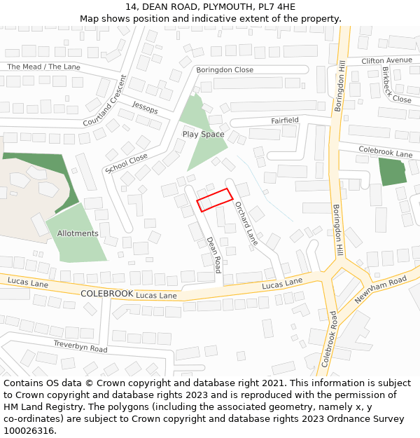 14, DEAN ROAD, PLYMOUTH, PL7 4HE: Location map and indicative extent of plot