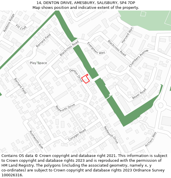 14, DENTON DRIVE, AMESBURY, SALISBURY, SP4 7DP: Location map and indicative extent of plot