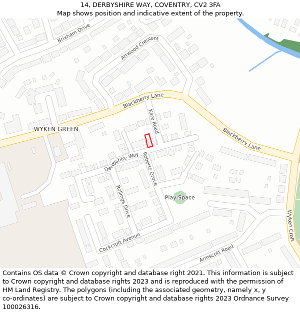 14, DERBYSHIRE WAY, COVENTRY, CV2 3FA: Location map and indicative extent of plot