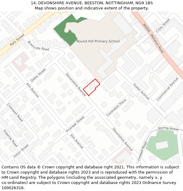 14, DEVONSHIRE AVENUE, BEESTON, NOTTINGHAM, NG9 1BS: Location map and indicative extent of plot