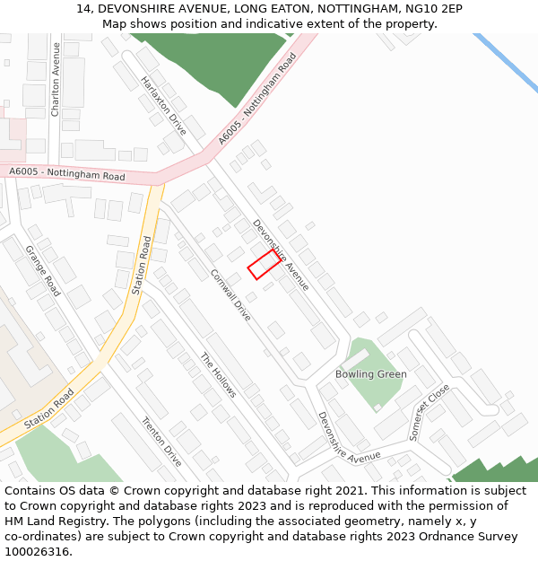 14, DEVONSHIRE AVENUE, LONG EATON, NOTTINGHAM, NG10 2EP: Location map and indicative extent of plot