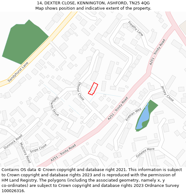 14, DEXTER CLOSE, KENNINGTON, ASHFORD, TN25 4QG: Location map and indicative extent of plot