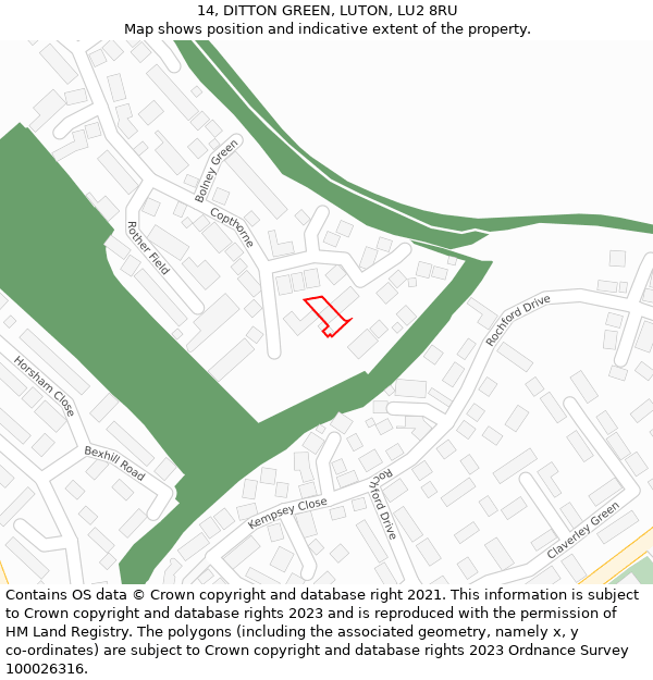 14, DITTON GREEN, LUTON, LU2 8RU: Location map and indicative extent of plot