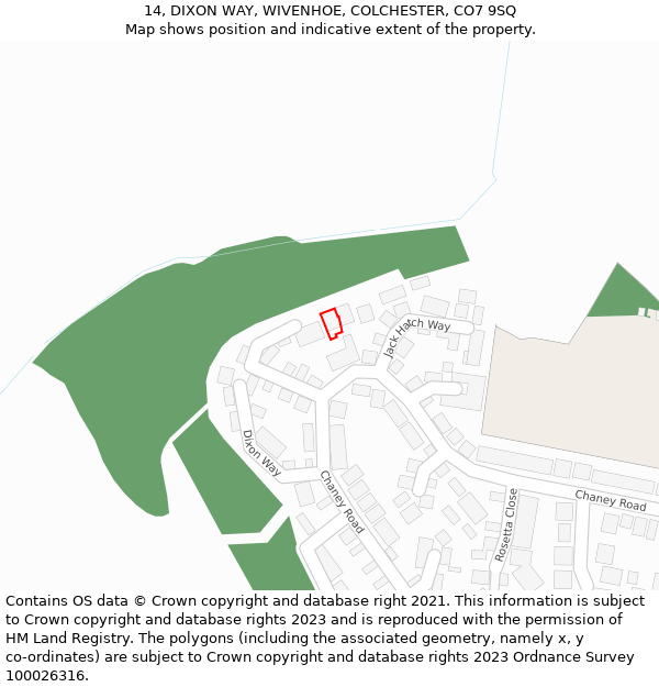 14, DIXON WAY, WIVENHOE, COLCHESTER, CO7 9SQ: Location map and indicative extent of plot