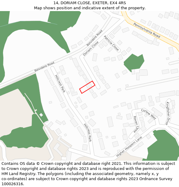 14, DORIAM CLOSE, EXETER, EX4 4RS: Location map and indicative extent of plot