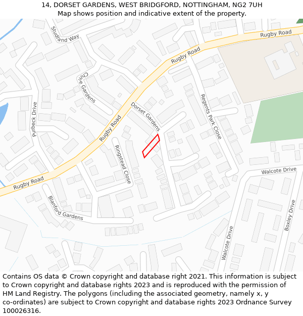 14, DORSET GARDENS, WEST BRIDGFORD, NOTTINGHAM, NG2 7UH: Location map and indicative extent of plot