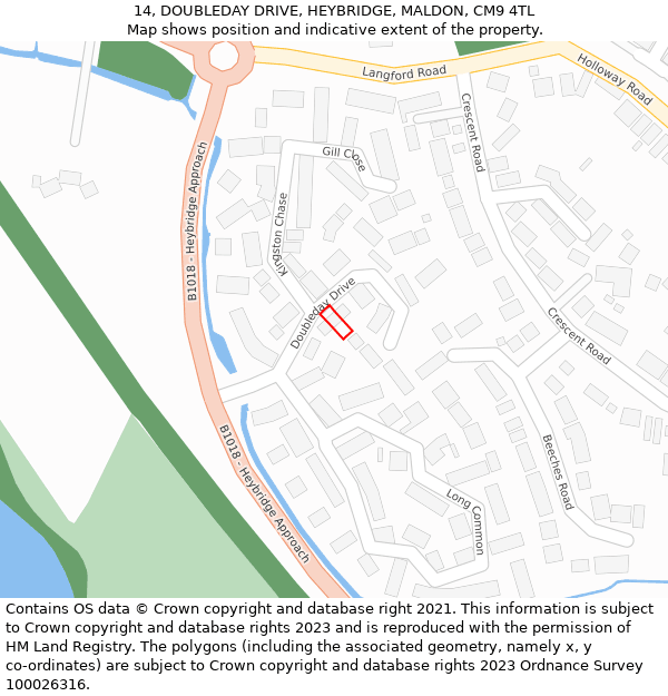 14, DOUBLEDAY DRIVE, HEYBRIDGE, MALDON, CM9 4TL: Location map and indicative extent of plot