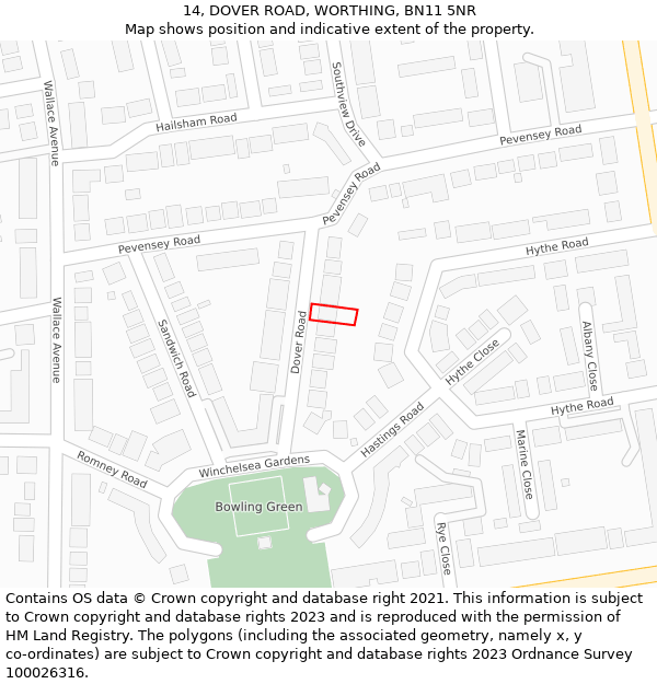 14, DOVER ROAD, WORTHING, BN11 5NR: Location map and indicative extent of plot