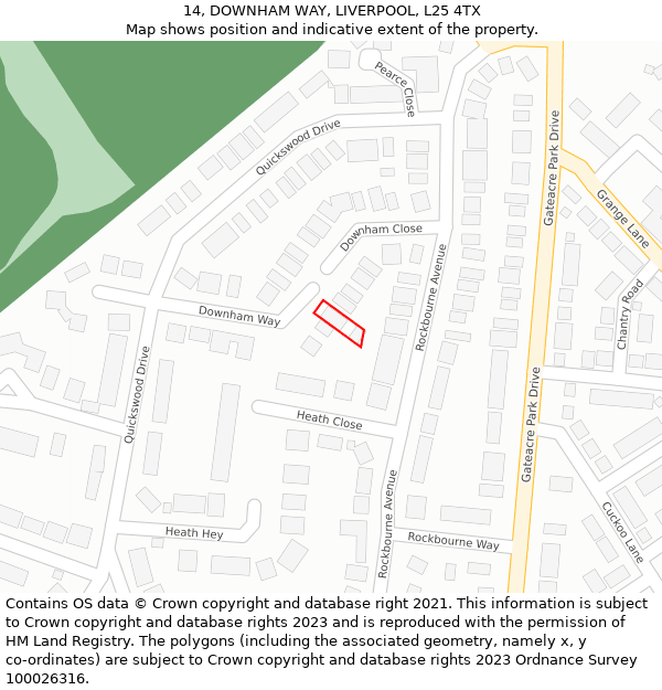 14, DOWNHAM WAY, LIVERPOOL, L25 4TX: Location map and indicative extent of plot