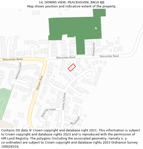 14, DOWNS VIEW, PEACEHAVEN, BN10 8JE: Location map and indicative extent of plot
