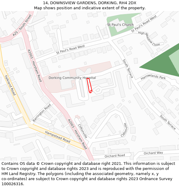 14, DOWNSVIEW GARDENS, DORKING, RH4 2DX: Location map and indicative extent of plot