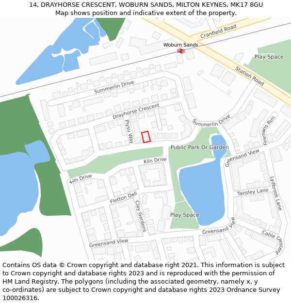 14, DRAYHORSE CRESCENT, WOBURN SANDS, MILTON KEYNES, MK17 8GU: Location map and indicative extent of plot