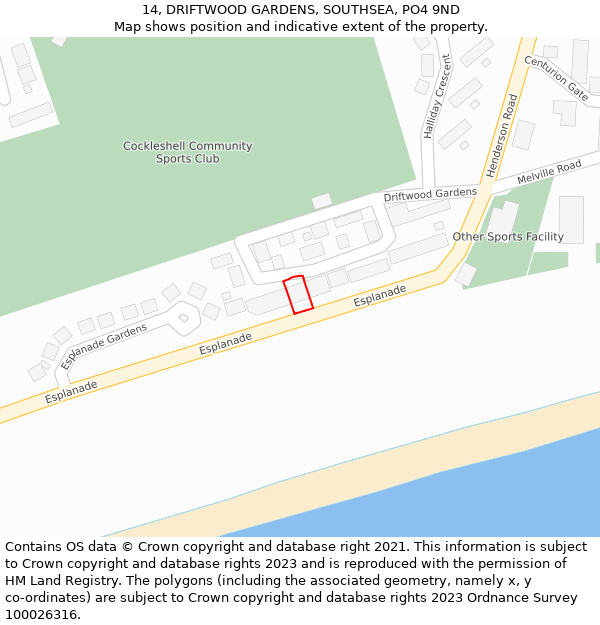 14, DRIFTWOOD GARDENS, SOUTHSEA, PO4 9ND: Location map and indicative extent of plot