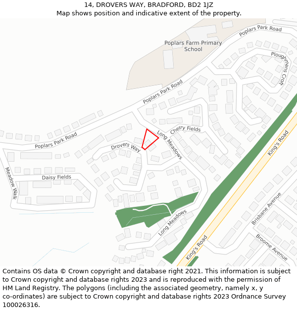 14, DROVERS WAY, BRADFORD, BD2 1JZ: Location map and indicative extent of plot