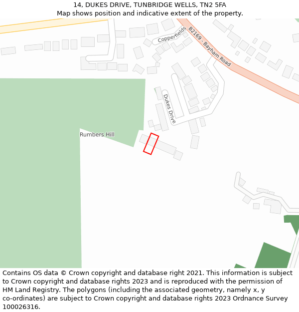 14, DUKES DRIVE, TUNBRIDGE WELLS, TN2 5FA: Location map and indicative extent of plot